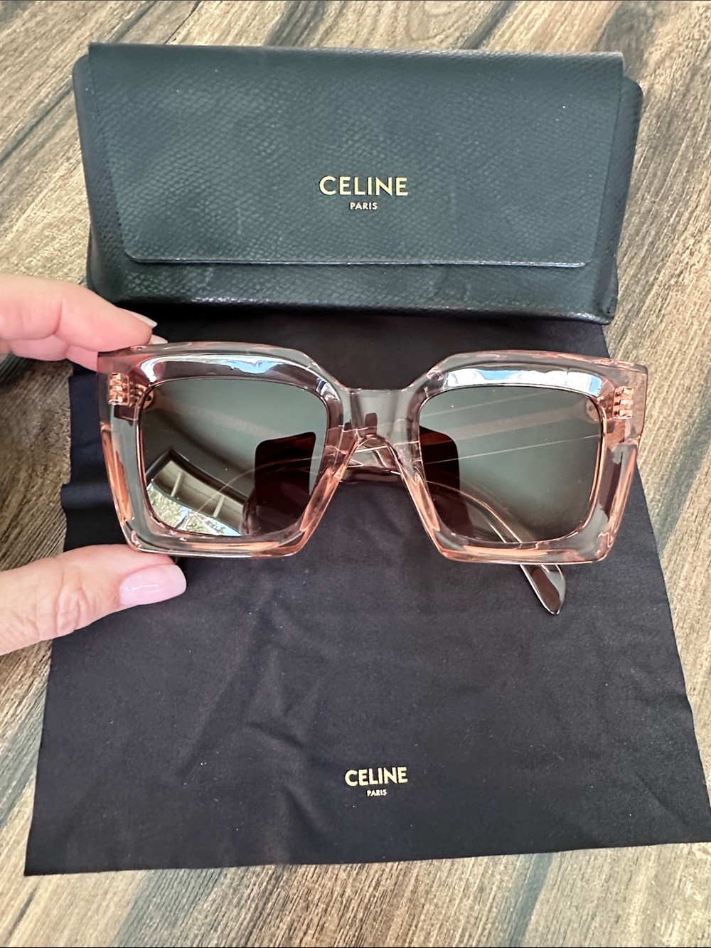 Celine Translucent Pink Square Sunglasses with Gradient Lenses